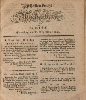 Aschaffenburger Wochenblatt (Aschaffenburger Zeitung) Samstag 30. Dezember 1826