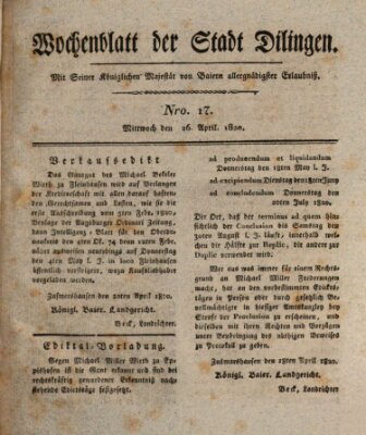 Wochenblatt der Stadt Dillingen Mittwoch 26. April 1820