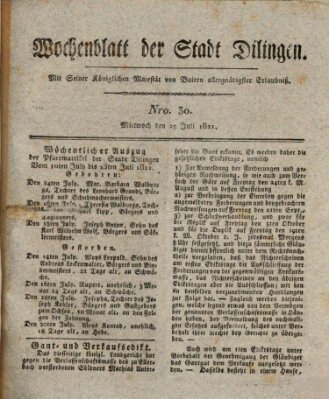 Wochenblatt der Stadt Dillingen Mittwoch 25. Juli 1821
