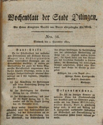 Wochenblatt der Stadt Dillingen Mittwoch 5. September 1821