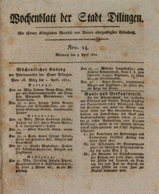 Wochenblatt der Stadt Dillingen Mittwoch 3. April 1822