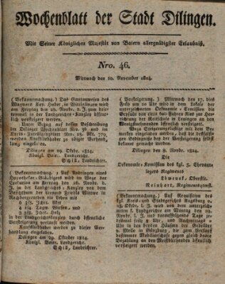 Wochenblatt der Stadt Dillingen Mittwoch 10. November 1824
