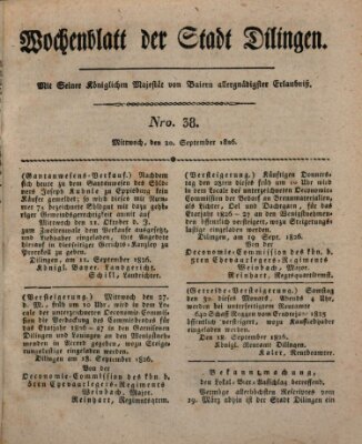 Wochenblatt der Stadt Dillingen Mittwoch 20. September 1826