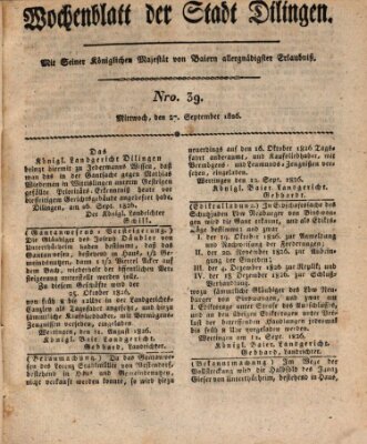 Wochenblatt der Stadt Dillingen Mittwoch 27. September 1826
