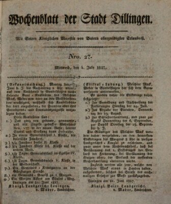Wochenblatt der Stadt Dillingen Mittwoch 4. Juli 1827