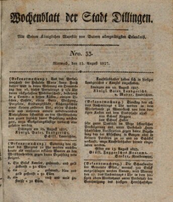 Wochenblatt der Stadt Dillingen Mittwoch 15. August 1827