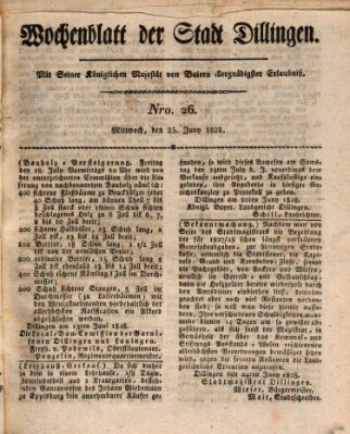 Wochenblatt der Stadt Dillingen Mittwoch 25. Juni 1828
