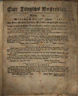 Wochenblatt der Stadt Dillingen Mittwoch 13. Januar 1819