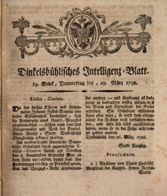 Dinkelsbühlisches Intelligenz-Blatt Donnerstag 29. März 1798