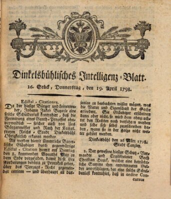 Dinkelsbühlisches Intelligenz-Blatt Donnerstag 19. April 1798
