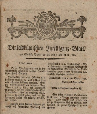 Dinkelsbühlisches Intelligenz-Blatt Donnerstag 3. Oktober 1799