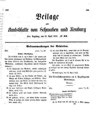 Königlich Bayerisches Kreis-Amtsblatt von Schwaben und Neuburg Dienstag 20. April 1858
