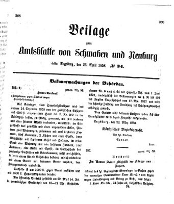 Königlich Bayerisches Kreis-Amtsblatt von Schwaben und Neuburg Freitag 23. April 1858