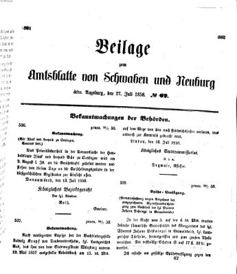 Königlich Bayerisches Kreis-Amtsblatt von Schwaben und Neuburg Dienstag 27. Juli 1858