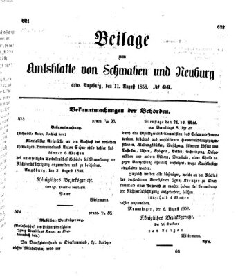 Königlich Bayerisches Kreis-Amtsblatt von Schwaben und Neuburg Mittwoch 11. August 1858