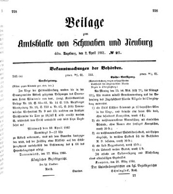 Königlich Bayerisches Kreis-Amtsblatt von Schwaben und Neuburg Dienstag 2. April 1861