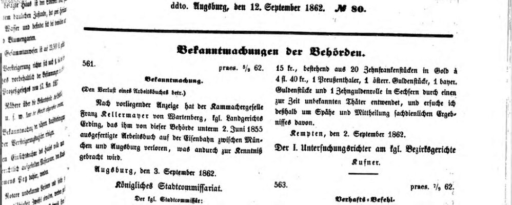 Königlich Bayerisches Kreis-Amtsblatt von Schwaben und Neuburg Freitag 12. September 1862