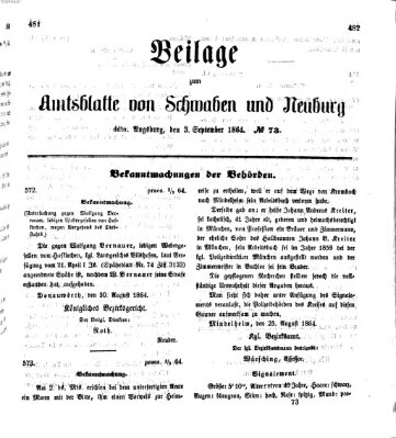 Königlich Bayerisches Kreis-Amtsblatt von Schwaben und Neuburg Samstag 3. September 1864