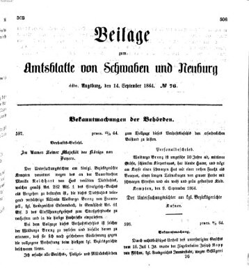 Königlich Bayerisches Kreis-Amtsblatt von Schwaben und Neuburg Mittwoch 14. September 1864
