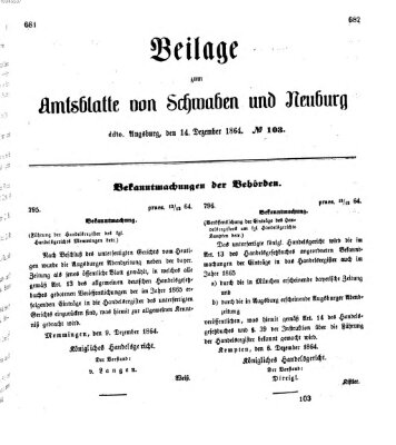 Königlich Bayerisches Kreis-Amtsblatt von Schwaben und Neuburg Mittwoch 14. Dezember 1864