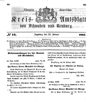 Königlich Bayerisches Kreis-Amtsblatt von Schwaben und Neuburg Samstag 25. Februar 1865