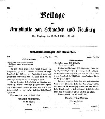 Königlich Bayerisches Kreis-Amtsblatt von Schwaben und Neuburg Mittwoch 26. April 1865
