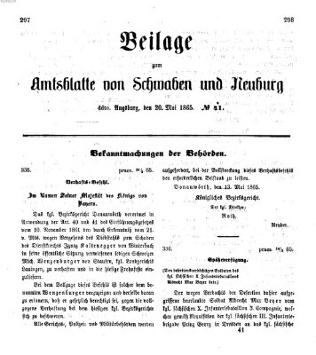 Königlich Bayerisches Kreis-Amtsblatt von Schwaben und Neuburg Samstag 20. Mai 1865