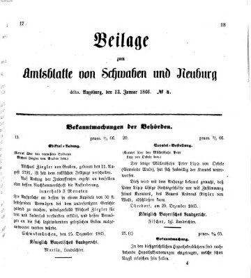 Königlich Bayerisches Kreis-Amtsblatt von Schwaben und Neuburg Samstag 13. Januar 1866
