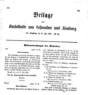 Königlich Bayerisches Kreis-Amtsblatt von Schwaben und Neuburg Samstag 21. Juli 1866