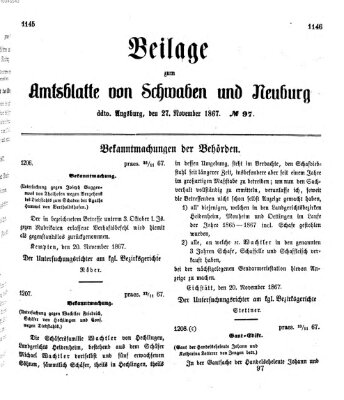 Königlich Bayerisches Kreis-Amtsblatt von Schwaben und Neuburg Mittwoch 27. November 1867