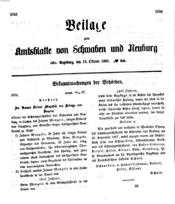 Königlich Bayerisches Kreis-Amtsblatt von Schwaben und Neuburg Samstag 19. Oktober 1867