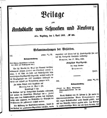 Königlich Bayerisches Kreis-Amtsblatt von Schwaben und Neuburg Mittwoch 1. April 1868