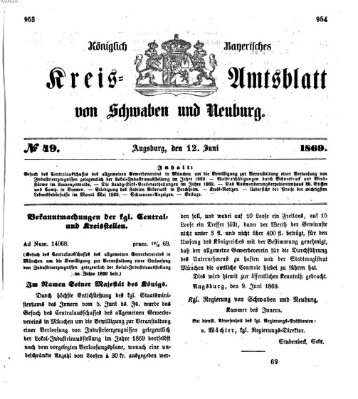Königlich Bayerisches Kreis-Amtsblatt von Schwaben und Neuburg Samstag 12. Juni 1869