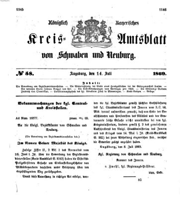 Königlich Bayerisches Kreis-Amtsblatt von Schwaben und Neuburg Mittwoch 14. Juli 1869