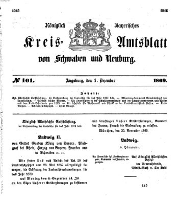 Königlich Bayerisches Kreis-Amtsblatt von Schwaben und Neuburg Mittwoch 1. Dezember 1869