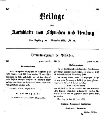 Königlich Bayerisches Kreis-Amtsblatt von Schwaben und Neuburg Mittwoch 1. September 1869