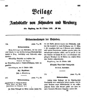 Königlich Bayerisches Kreis-Amtsblatt von Schwaben und Neuburg Samstag 30. Oktober 1869