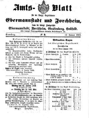 Amtsblatt für die Königlichen Bezirksämter Forchheim und Ebermannstadt sowie für die Königliche Stadt Forchheim Samstag 10. Januar 1863