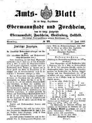 Amtsblatt für die Königlichen Bezirksämter Forchheim und Ebermannstadt sowie für die Königliche Stadt Forchheim Samstag 27. Juni 1863