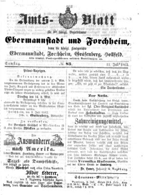 Amtsblatt für die Königlichen Bezirksämter Forchheim und Ebermannstadt sowie für die Königliche Stadt Forchheim Samstag 11. Juli 1863