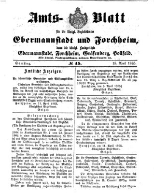 Amtsblatt für die Königlichen Bezirksämter Forchheim und Ebermannstadt sowie für die Königliche Stadt Forchheim Samstag 15. April 1865