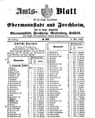 Amtsblatt für die Königlichen Bezirksämter Forchheim und Ebermannstadt sowie für die Königliche Stadt Forchheim Dienstag 2. Mai 1865