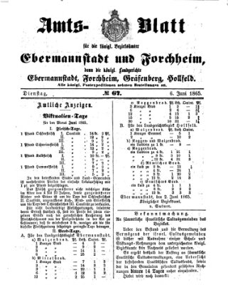 Amtsblatt für die Königlichen Bezirksämter Forchheim und Ebermannstadt sowie für die Königliche Stadt Forchheim Dienstag 6. Juni 1865