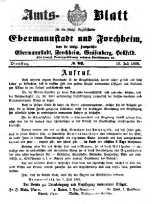 Amtsblatt für die Königlichen Bezirksämter Forchheim und Ebermannstadt sowie für die Königliche Stadt Forchheim Dienstag 10. Juli 1866