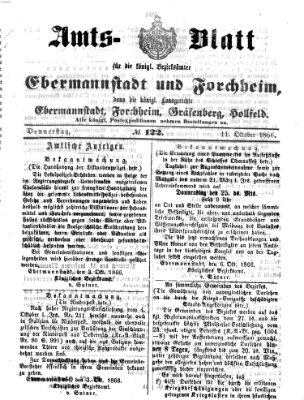 Amtsblatt für die Königlichen Bezirksämter Forchheim und Ebermannstadt sowie für die Königliche Stadt Forchheim Donnerstag 11. Oktober 1866
