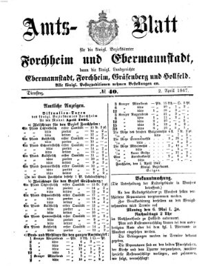 Amtsblatt für die Königlichen Bezirksämter Forchheim und Ebermannstadt sowie für die Königliche Stadt Forchheim Dienstag 2. April 1867