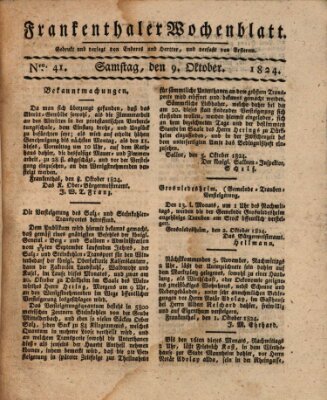 Frankenthaler Wochen-Blatt Samstag 9. Oktober 1824