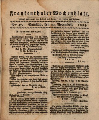 Frankenthaler Wochen-Blatt Samstag 20. November 1824