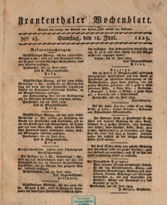 Frankenthaler Wochen-Blatt Samstag 18. Juni 1825