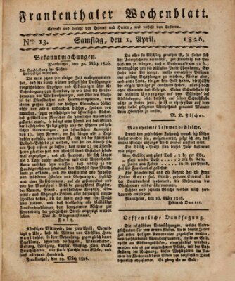 Frankenthaler Wochen-Blatt Samstag 1. April 1826